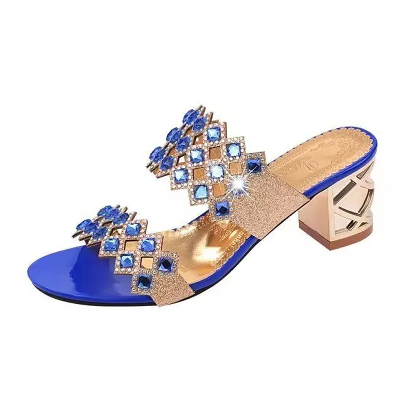 

Womens Slippers 2021 Summer Shiny Glitter Red Bling Slides Lady Party Low Heel Comfortable Bling Sandals Female Casual Shoes