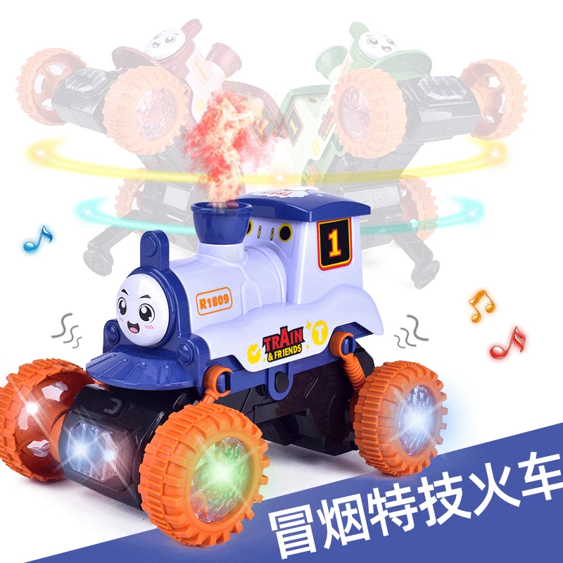 

Children's Electric Stunt Steam Train Toy Light Concert Smoking Electric Spray Toy Car Christmas Birthday Gift