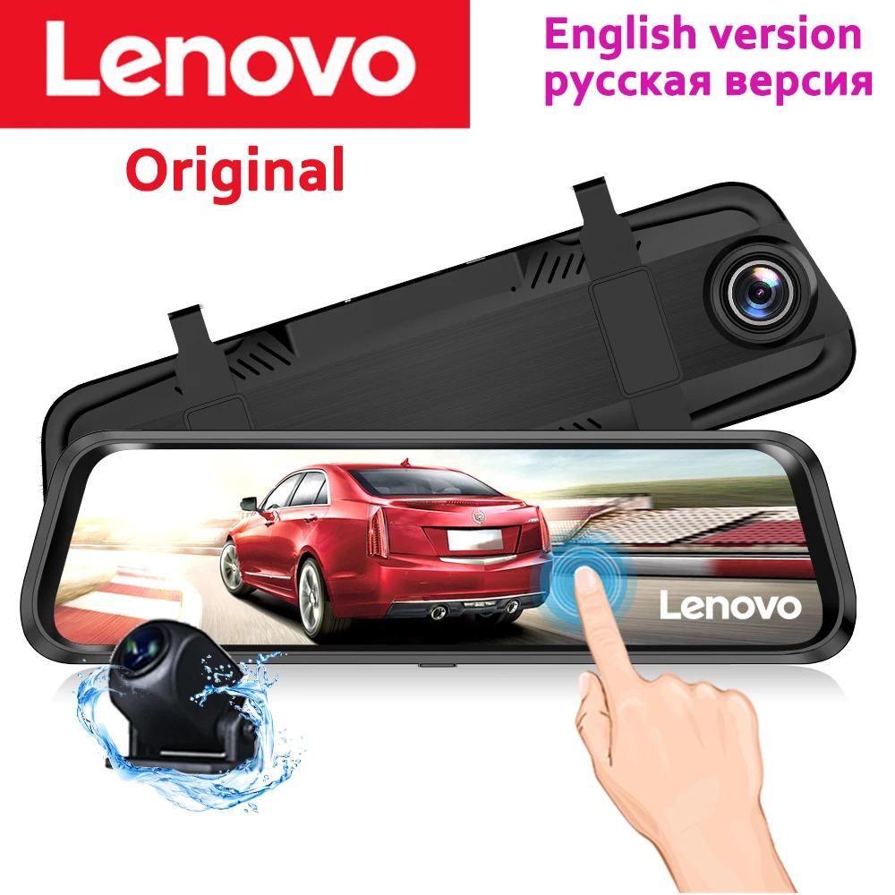 Lenovo 9,6" видеорегистратор с зеркальным потоком медиа Полноэкранный сенсорный двойной объектив ночного видения 1080P передний 720P резервный Автомобильный видеорегистратор