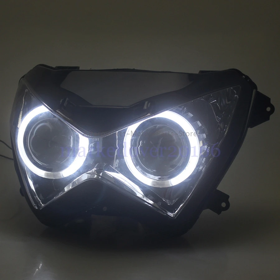 

Motorcycle Custom HID Xenon Projector Headlight Assembly LED White Angel Eyes Head Lamp For Kawasaki Z800 Z250 Z300 Models