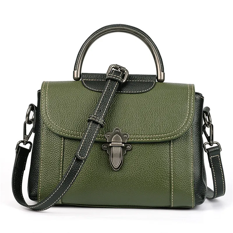 Womens Genuine Leather Handbags Top-handle Bags Vintage Flap Shoulder Bags Lady Crossbody Small Messenger Bag Bolsas Feminina