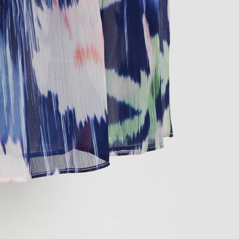 

Print Casual Dress For Women V Neck Sleeveless Hit Color Pleated Mid Dresses Female 2021 Summer Clothes New Stylish