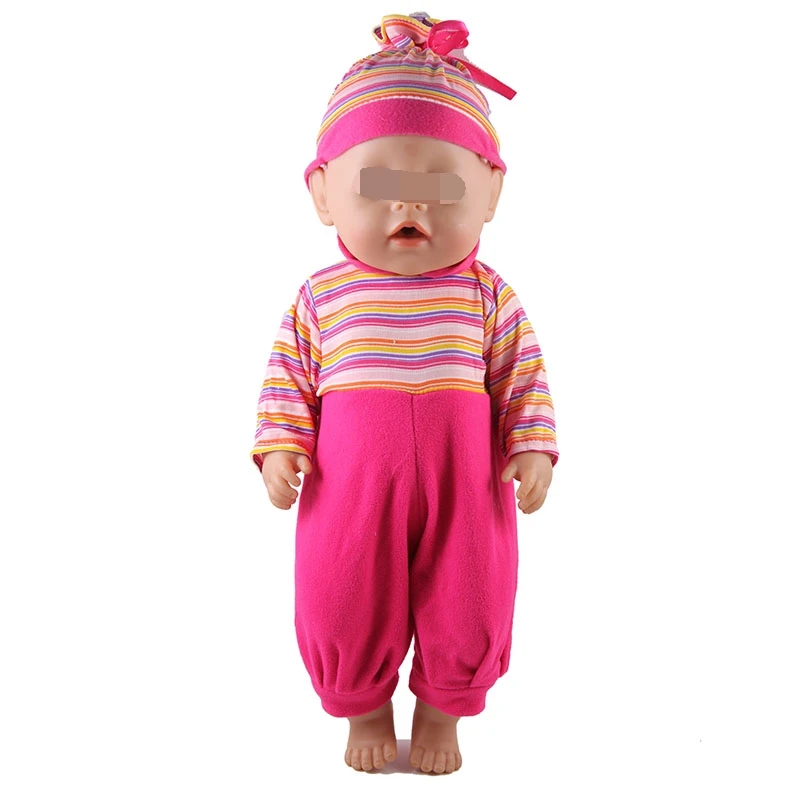 Розовый комбинезон, комплект одежды для куклы с сердечком и медведем, 17 дюймов, детские куклы, одежда для 43 см, bebe, аксессуары для новорожденной куклы, подарки для маленькой девочки - Цвет: jumpsuit hat