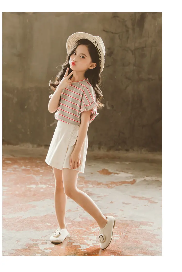 

Children's Clothing Girls Sets 2021 New Summer Dress Korean Style Striped Casual Fashion Girl Two-piece Suit