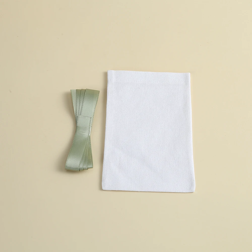 50pcs White Cotton Burlap Jewelry Bag with Ribbon Custom Logo Can Choose Ribbon Color Pouch for Wedding Christmas Candy Gift Bag