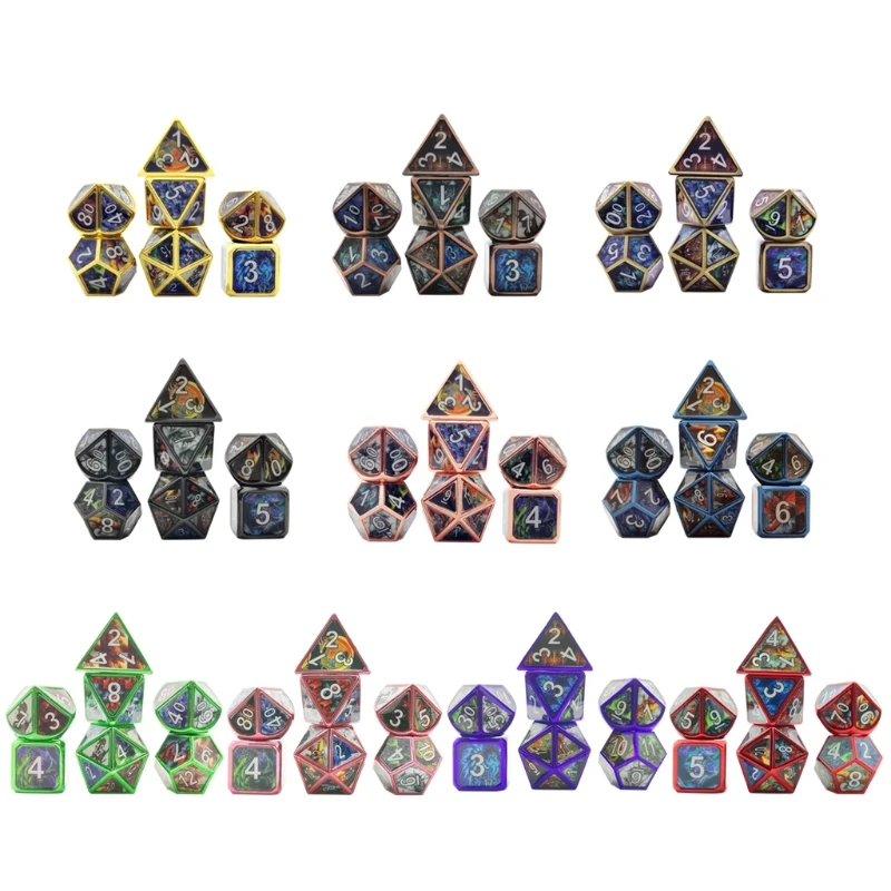 7pcs Делюкс металлические игральные кубики многогранные кубик для настольной игры