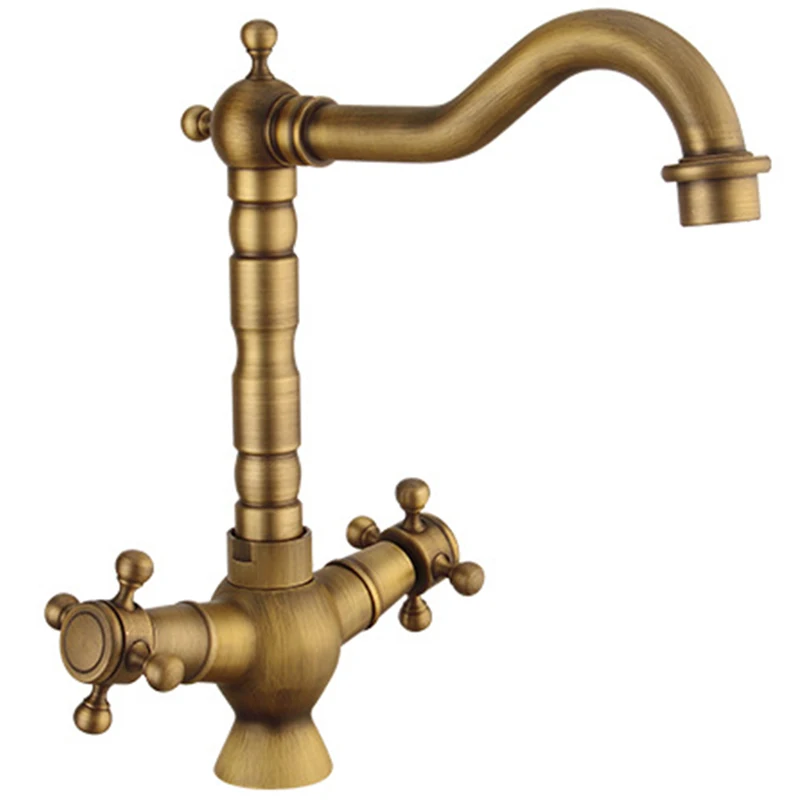 

Antique Two-Handle Bathroom Brass Faucet Basin Faucet Hot And Cold Faucet Rotatable Deck Installation Sink Sink Faucet