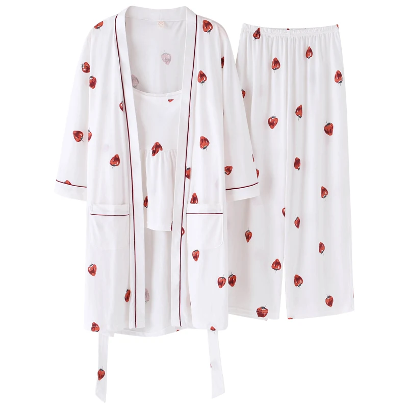 2019 весенне-осенние женские пижамные комплекты из 3 предметов с цветочным принтом