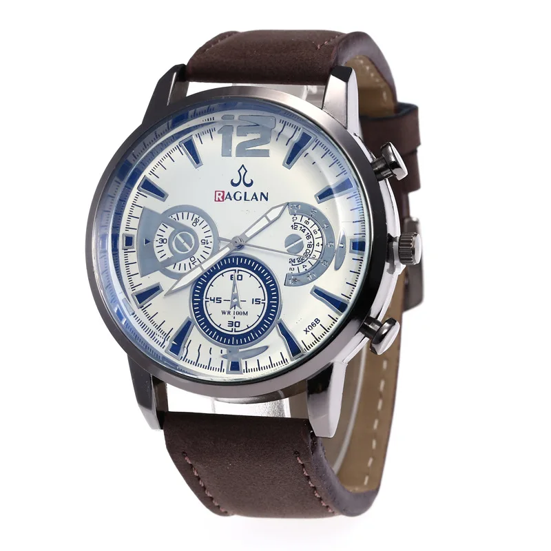 

2021 High-End Business Casual Stitching Frosted Belt Men's Watch Korean-Style Creative Blue Light Mirror Large Dial Men's Watch