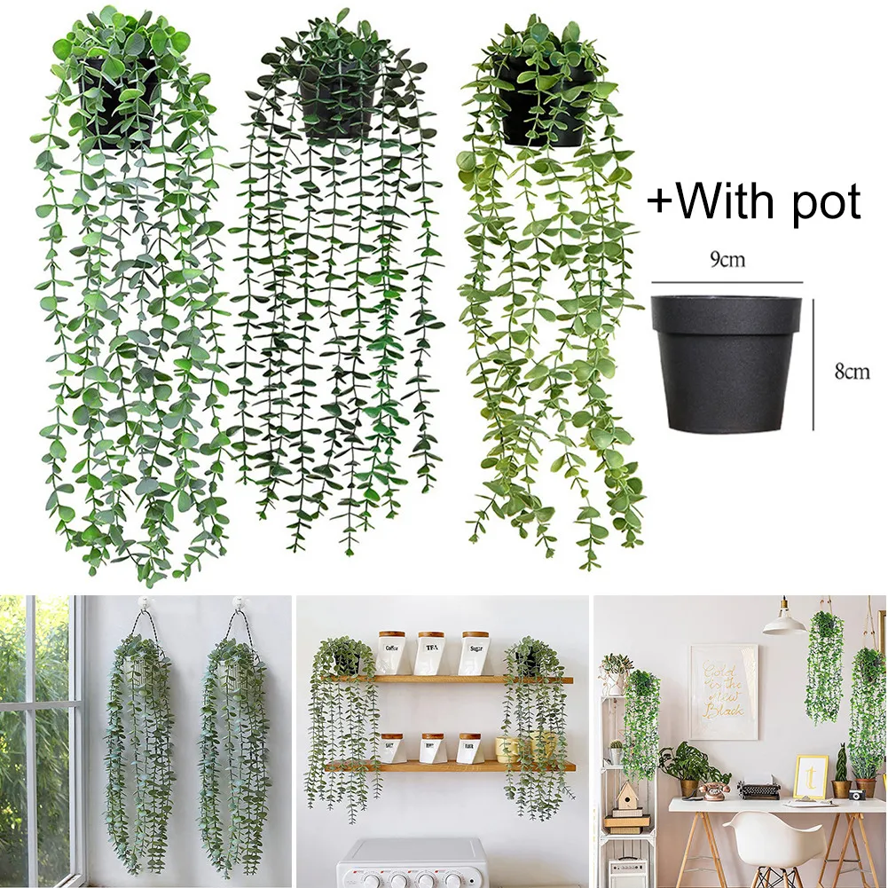 

Artificial Plant Vines Wall Hanging Rattan Leaves Branches Outdoor Garden Home Decor Plastic Fake Leaf Green Plant Ivy With Pot