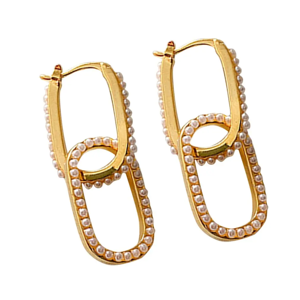 

Temperament Earrings Oval Double-ring Shaped Earrings Metallic Earrings Simple Style Earrings Fashion Pearl Earrings