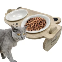 cat dog feeders bowl wooden double bowl inclined mouth pet tableware frame anti skid pet supplies dog cat neck guard bowl holder