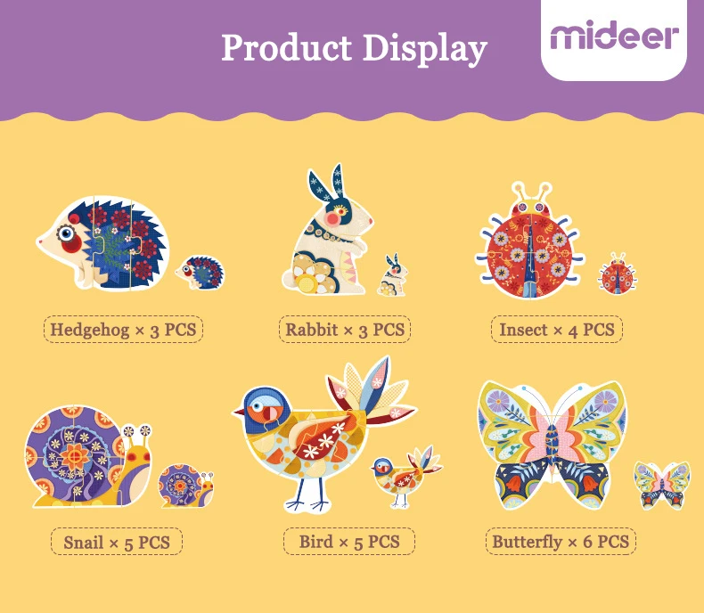 Mideer 32 шт. Пазлы 6-в-1 сад животных для детей от двух до восьми 3D большой пазл более 2Y раннего образования Познавательная головоломка подарки на день рождения