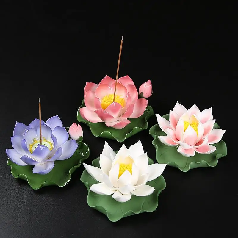 

Lotus Seat Ceramics Incense Seat Backflow Incense Burner Holder Aromatherapy Furnace Censer For Home Office Decor Gift 4 Colors