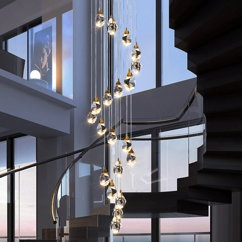 

Luxury Diamond Crystal Art Chandelier For Staircase Large Living Room Hall Chandeliers Lighting Gold Home Deocr Led Cristal Lamp