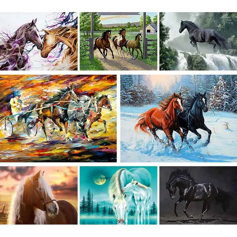 

Rhinestone Diamond Painting Horse Animals Full Set Diamond Embroidery View Art Oils Cross Stitch Mosaic Design Home Decor S19