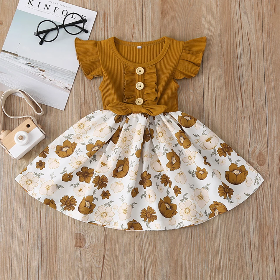 For 1-5 Years Infant Girls Summer Clothing Princess Kids Dresses Girls Causal Wear Flower Print Childrens Dress