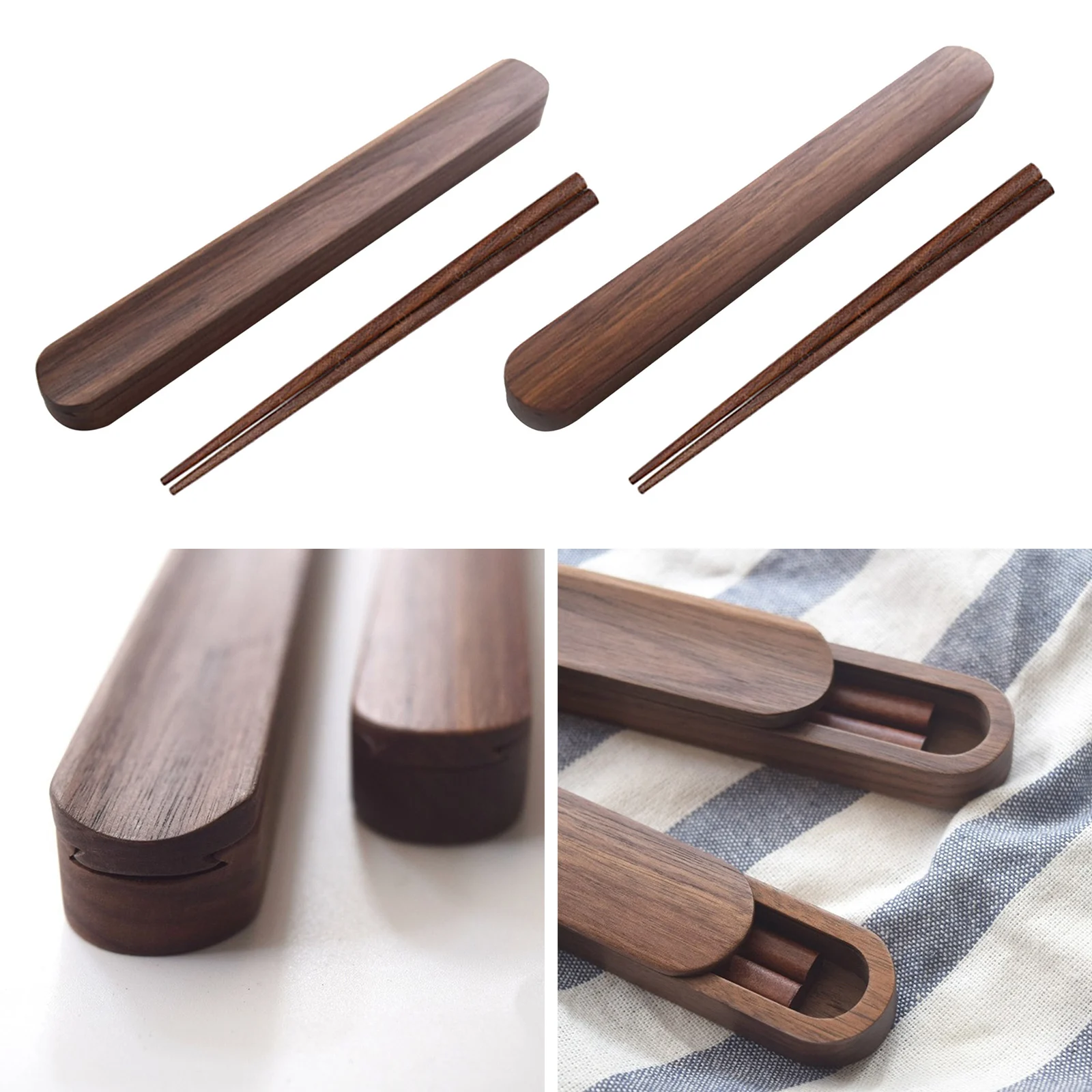 

Portable Reusable Dinnerware Set Wooden Chopsticks Outdoor Student Walnut Wood Tableware With Box