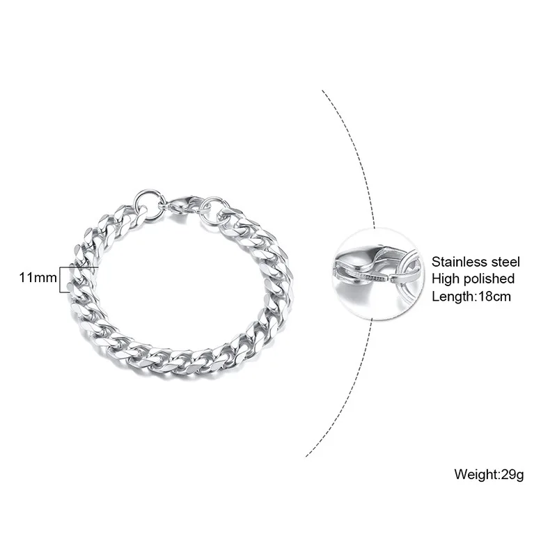

Punk Bracelet Men Women Stainless Steel Curb Cuban Link Chain Bracelets for Men Fashion Jewelry 3.6-11MM bracelet homme pulseira