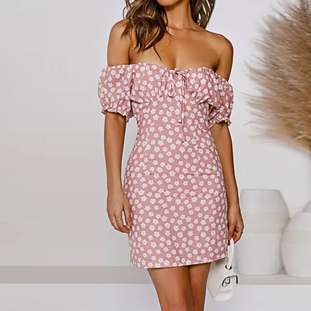 

FashionDress Лето 2021 для женщин пикантные пляжные Цветочный принт Винтаж талии Бандажное Vestido праздничное мини-платья с заниженной талией, достав...