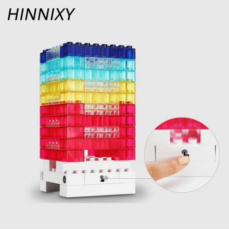 Hinnixy, 7 цветов, строительные блоки, ночник, Радужный светодиодный, сделай сам, детский Интеллектуальный развивающий игрушечный светильник, светильники, подарок для детей