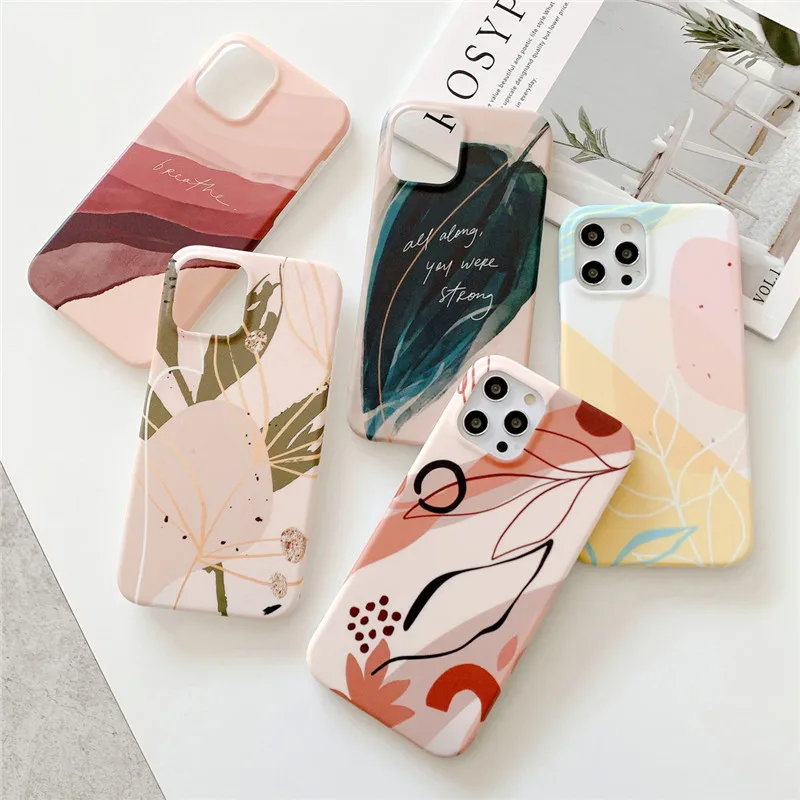 

Ottwn For iPhone 13 Pro Max Case Watercolor Paint Flower Leaf Phone Case For iPhone 12 11Pro Max XR X XS 7 8 Plus Soft IMD Cover