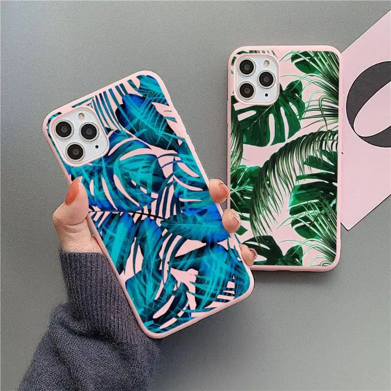 Retro Floral Leaf pink flower Phone Case Candy Color for iPhone 11 12 mini pro XS MAX 8 7 6 6S Plus X 5S SE 2020 XR