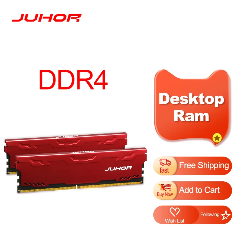 JUHOR Memoria Ram ddr4 16GB 4GB 8GB 32GB Desktop Memory  Udimm 2133MHz 2400MHz  2666MHz  3000MHz 3200MHz 3600MHz New Dimm Rams