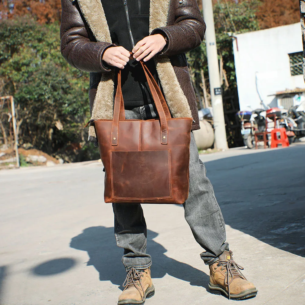 Coffee Leather Tote Bag | Aurora™