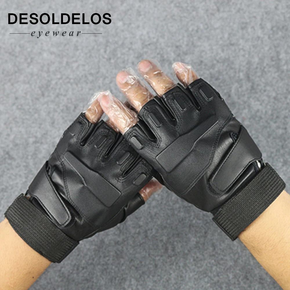 

DesolDelos Men Tactical Gloves Male PU Leather Fingerless Mitten Guant Military Army Sport Fitness Anti-slip eldiven luvas