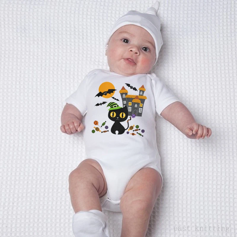 Боди с короткими рукавами для новорожденных черный комбинезон кошкой мальчиков