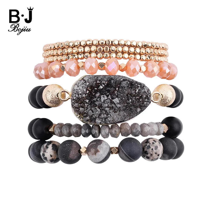 Комплект браслетов BOJIU из натурального матового камня для женщин золотистый