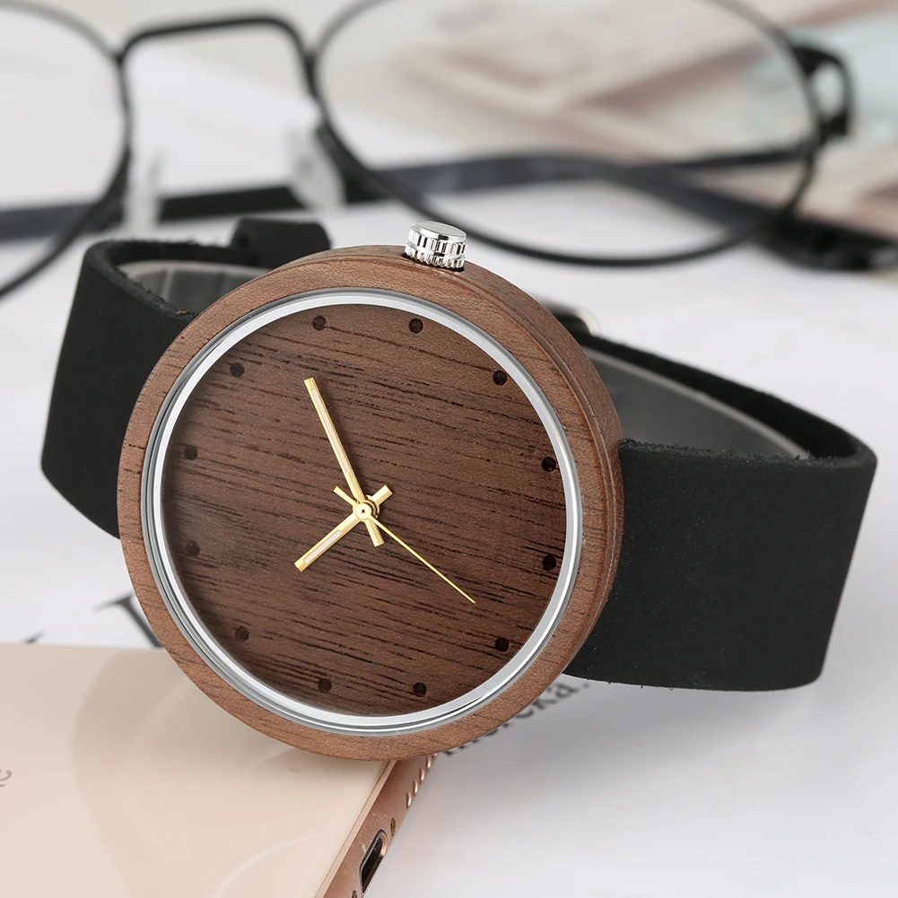 Модные наручные часы из натурального дерева с большим циферблатом пара часов