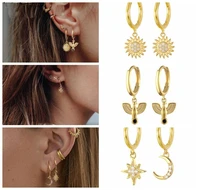 popular small hoop earrings star moon gold pendant earrings rhinestone earrings for women and girls