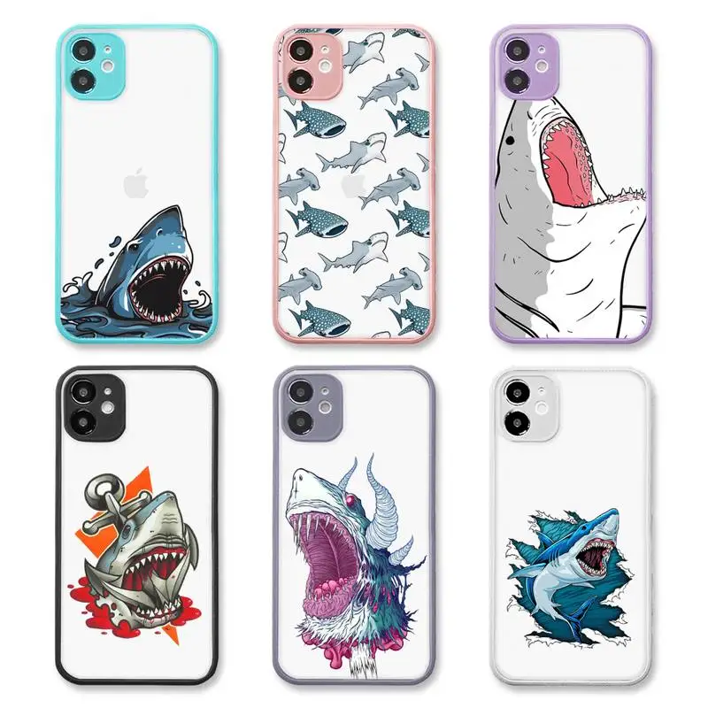 

Ferocious shark ocean Phone Case purple matte transparent For iPhone 7 8 x xs xr 11 12 pro plus max mini Clear Funda