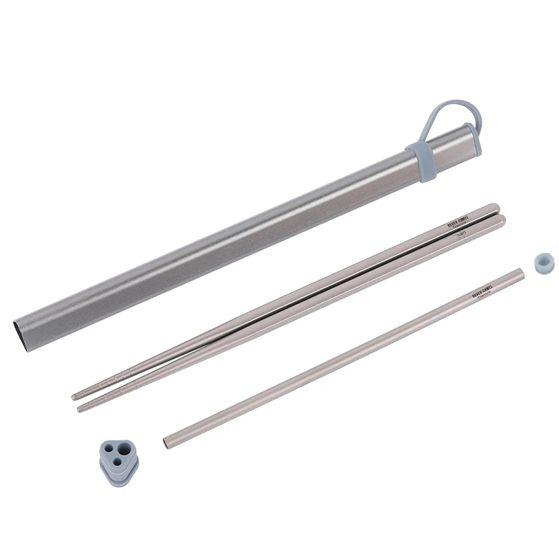 

Титановые палочки для еды Rover Camel с соломинкой, набор в чехле, портативные палочки для еды с красочной алюминиевой коробкой, Настольная посуд...