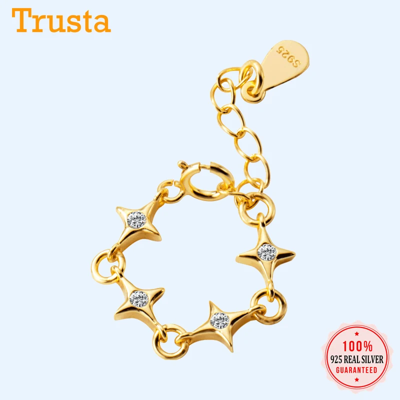 TrustDavis Настоящее серебро 925 пробы Модная Золотая цепочка CZ коктейльное кольцо