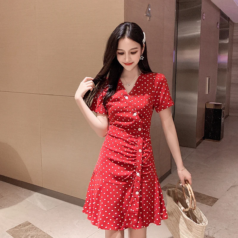 Летние милые платья лидер продаж женские модные с короткими рукавами и v образным