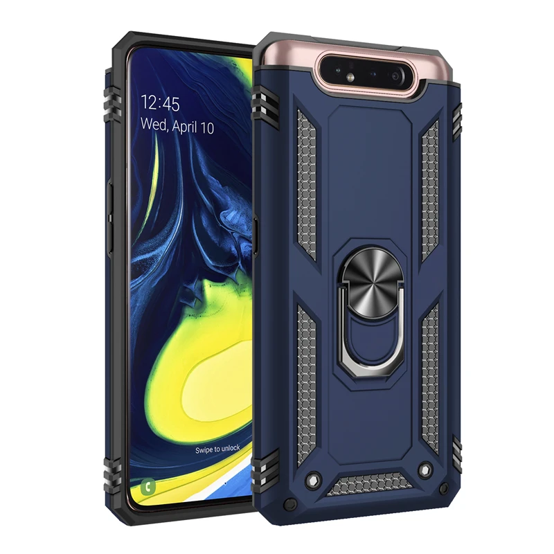Противоударный чехол с подставкой для samsung A80 A90, защитная задняя крышка для Galaxy A30S A50S A10 A20 A20E A10E A30 A40 A50 A70, сумки - Цвет: Тёмно-синий