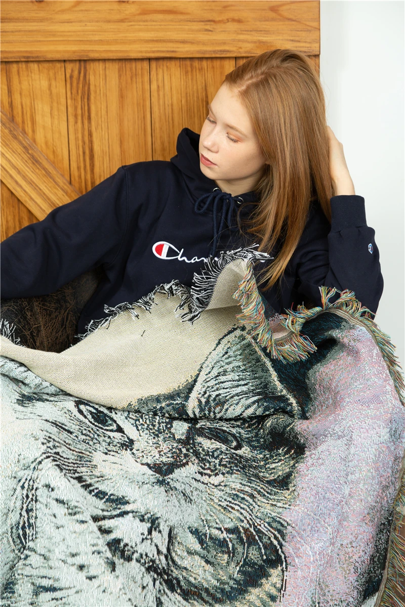 wall hangings tapestry throw blanket woven rugs black cat animal towel jacuqard home decor | Дом и сад