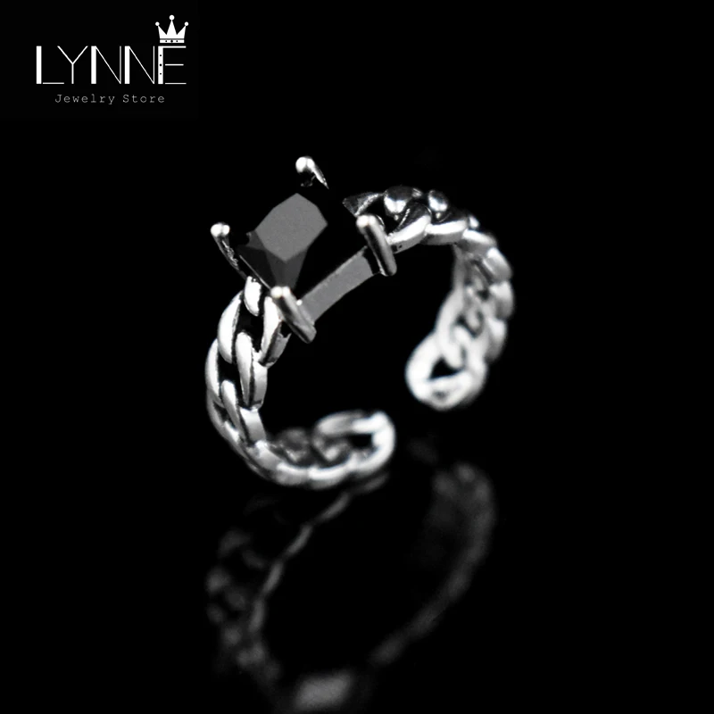 Женское Винтажное кольцо с цепочкой регулируемое черным кристаллом серебряным