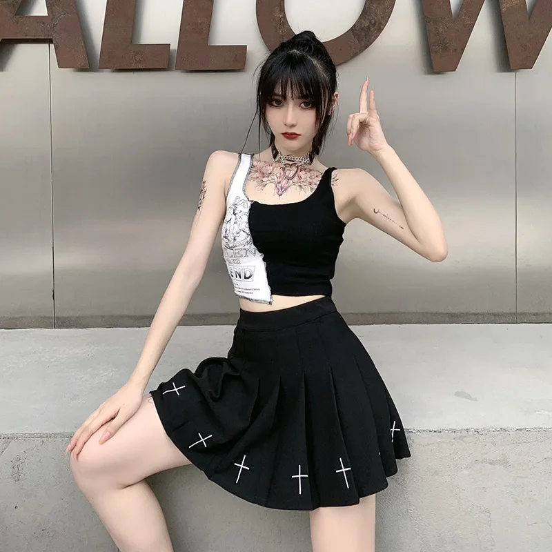 

Patchwork Contrast Print Outerwear Tops Tee Vest Girls Casual Halter Top