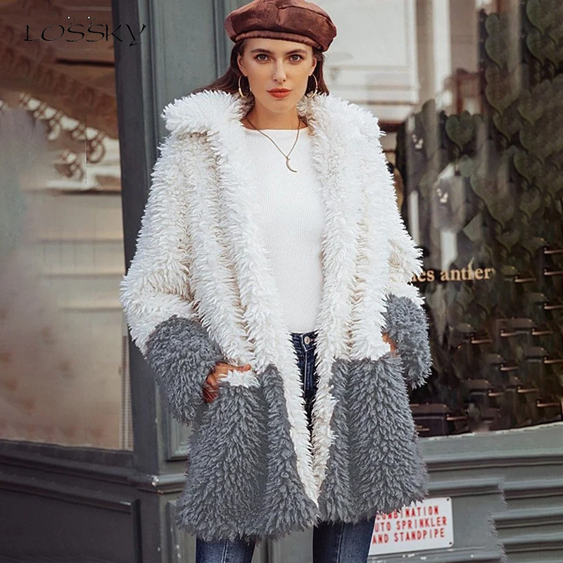 Женский длинный плюшевый кардиган Lossky теплая куртка с подкладкой на осень и