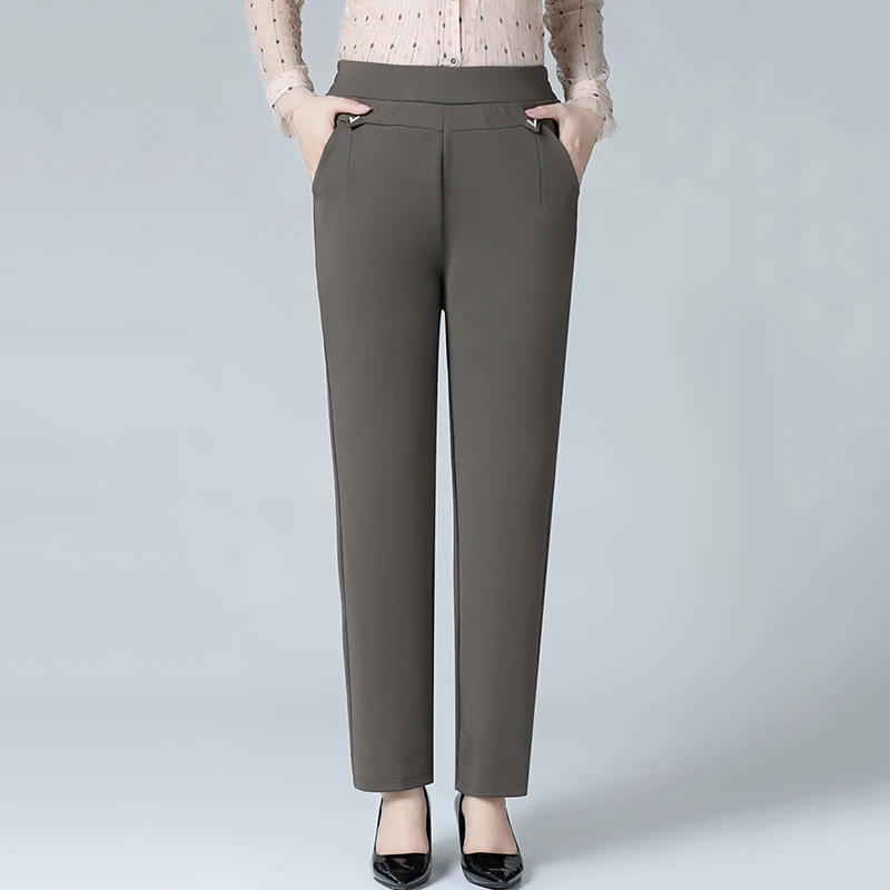

Plus size middle-aged women's Trousers Autumn Winter Loose Pants Plus Velvet Straight-leg Pants External wear Warm Trousers 6XL