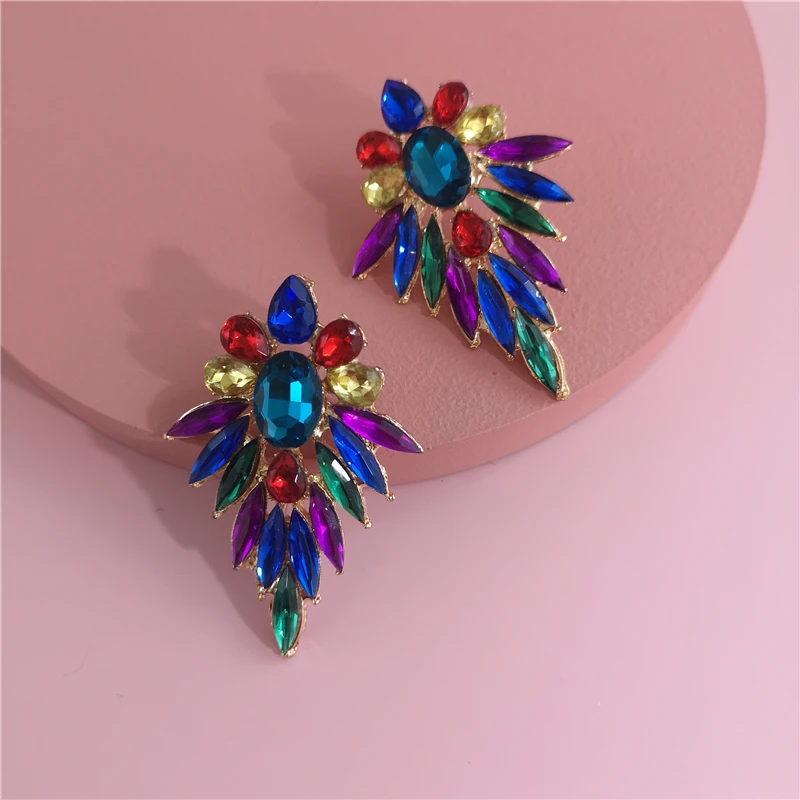 

FASHIONSNOOPS Vintage Brincos New Girls Bijoux Rhinestone Colorful Stud Earrings For Women Wedding Jewelry Brincos