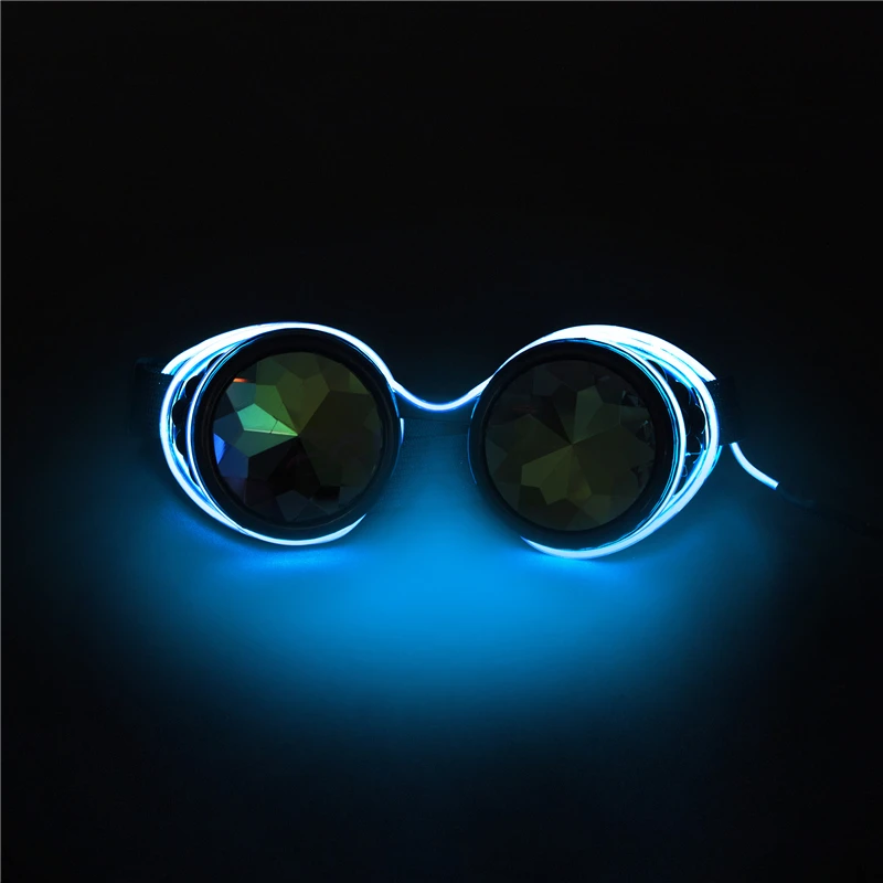 blue C. F. GOGGLE стимпанк очки сварочные светящиеся панк очки Ретро готический калейдоскоп красочные линзы косплей-очки - Цвет линз: blue
