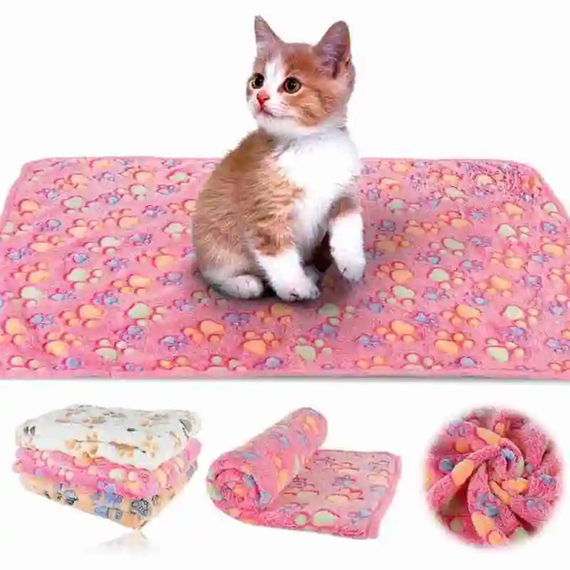 

1PCS Pet Blanket Coral Fleece Pet Mat Large Paw Print Cat Dog Puppy Fleece Soft Blanket Bed Mat Pad Cushion