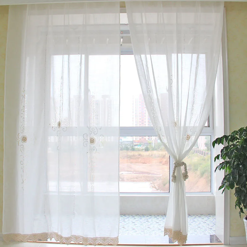 Высококачественные хлопковые льняные белые шторы с кисточками ручная вязка