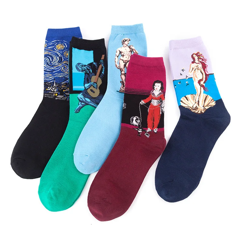 Портрет картина хлопковые забавные рождественские счастливые носки для мужчин и