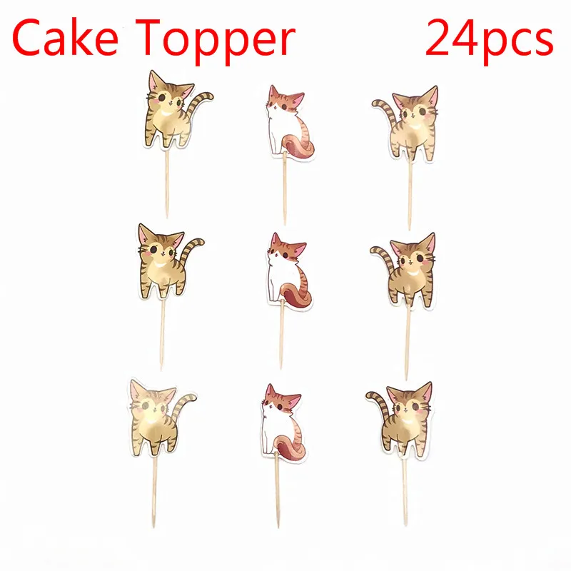 Набор из 24 штук с принтом Котенок для Happy День рождения торт фигурки жениха и